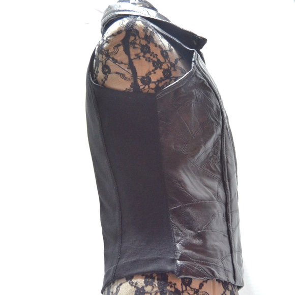 Genuine Leather Patchwork Motorcycle Vest Women's L Zip-Up Shiny Mesh Back Biker - Picture 7 of 8